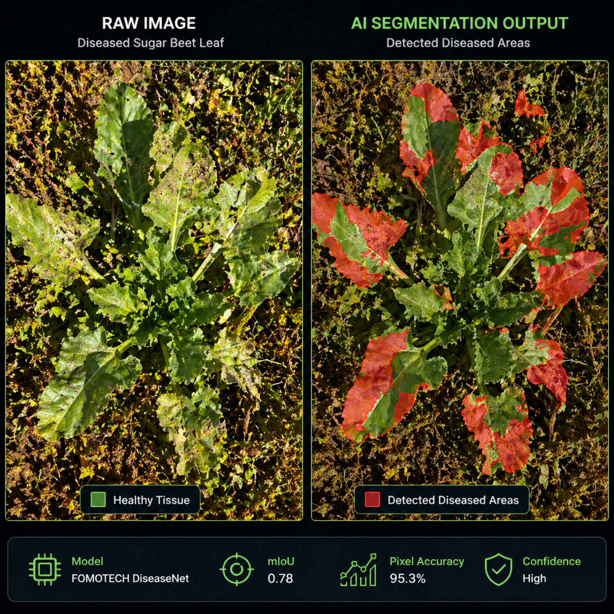 AI segmentation output for diseased sugar beet leaf